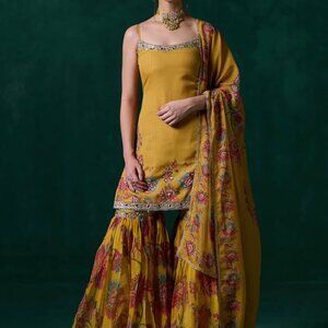 Yellow Multicolor Floral Printed Gharara Suit
